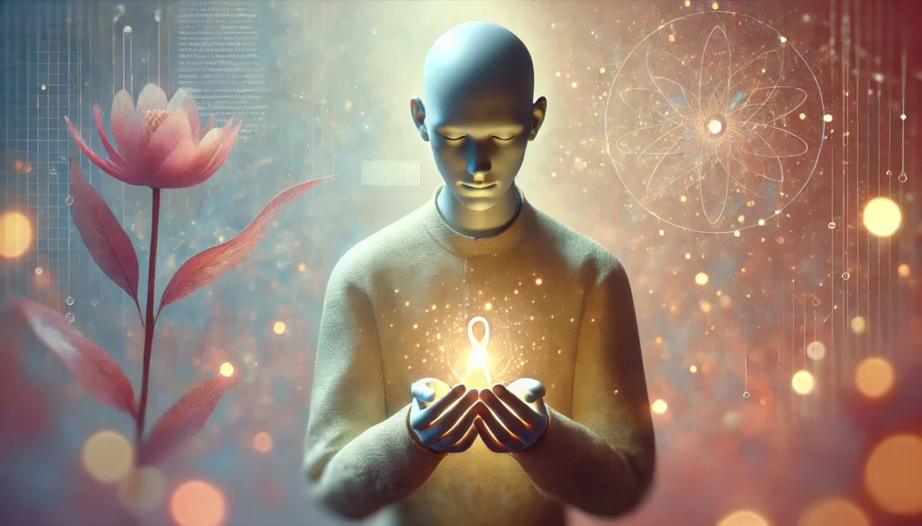 Symbolic image representing egg donation, anonymous female figure, compassionate and hopeful atmosphere, pastel colors.