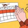 Иллюстрация календаря с отмеченным периодом задержки месячных после первого полового акта