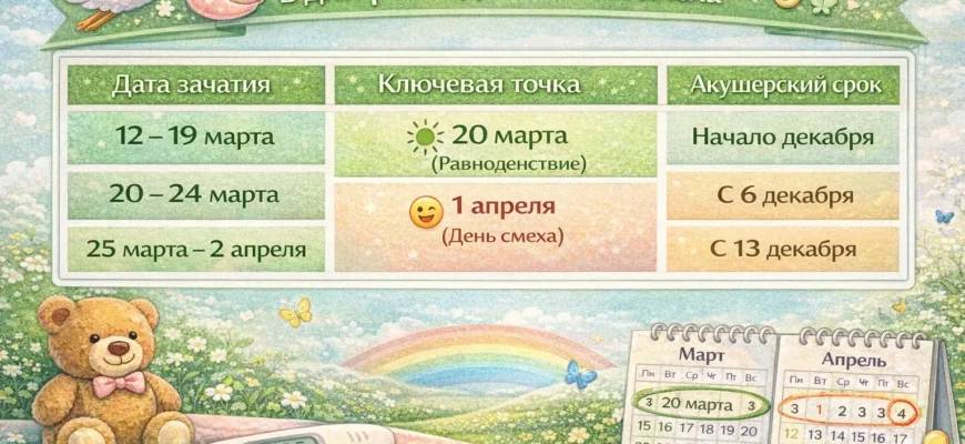 Таблица календаря зачатия для детей, рожденных в декабре (март-апрель)