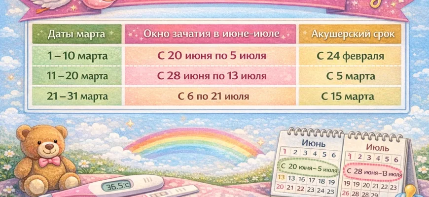 Таблица календаря зачатия для детей, рожденных в марте (июнь-июль)