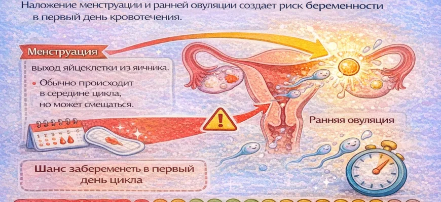 График вероятности забеременеть в первый день менструального цикла и окно фертильности