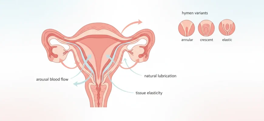 Анатомическая схема девственной плевы и физиологических процессов при первом половом акте