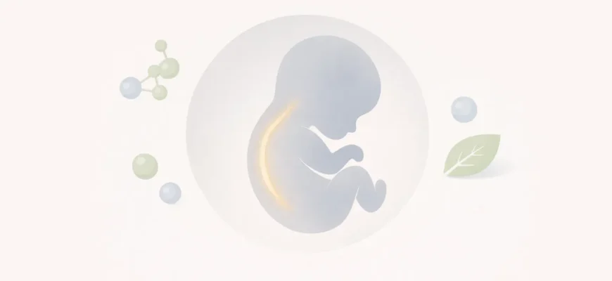 Иллюстрация раннего развития эмбриона с акцентом на роль фолатов в формировании нервной трубки