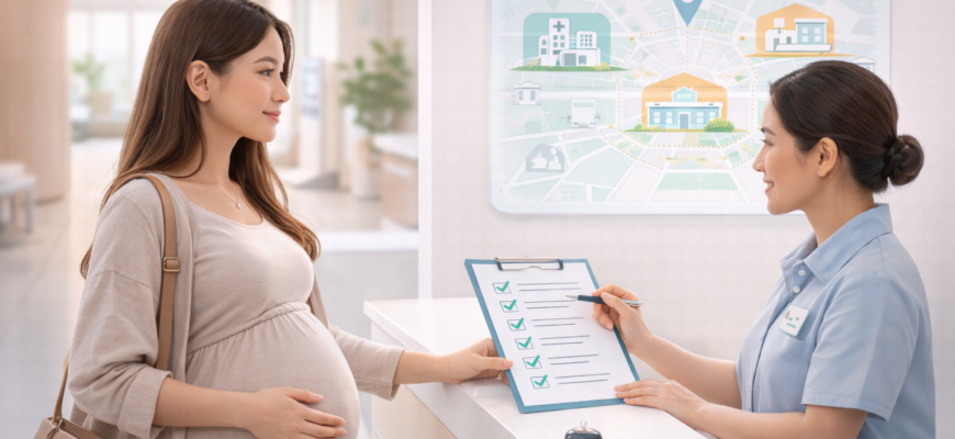 Беременная женщина уточняет в женской консультации, к какому роддому относится в Алматы