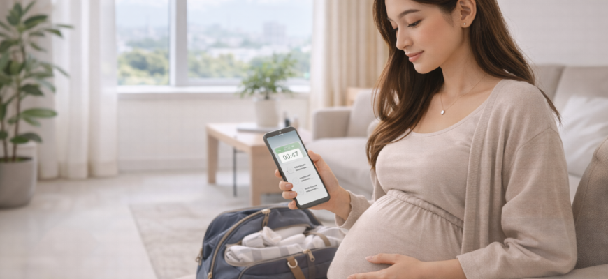 Беременная женщина собирается в роддом при начале схваток, Алматы