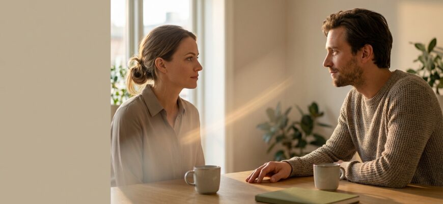Мужчина и женщина смотрят друг на друга в спокойной обстановке - признаки симпатии и невербальные сигналы интереса