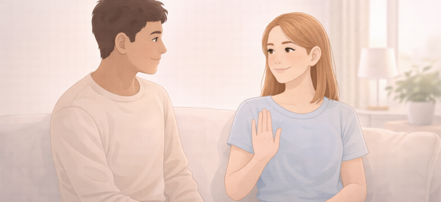 девушка спокойно устанавливает границы в интимных отношениях