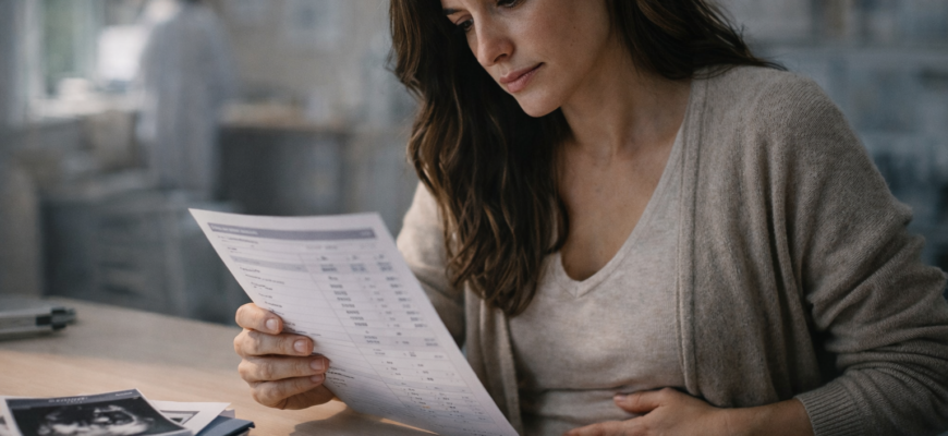 женщина после 30 изучает медицинские анализы перед планированием первой беременности