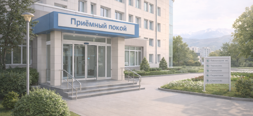 Роддом №1 Алматы на проспекте Сейфуллина — вход в приёмный покой