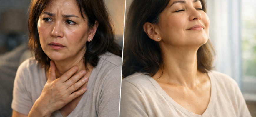 женщина испытывает симптомы менопаузы приливы и эмоциональные изменения дома