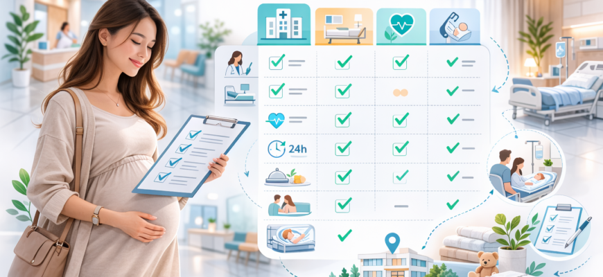 Таблица критериев сравнения роддомов Алматы для выбора условий родов и безопасности