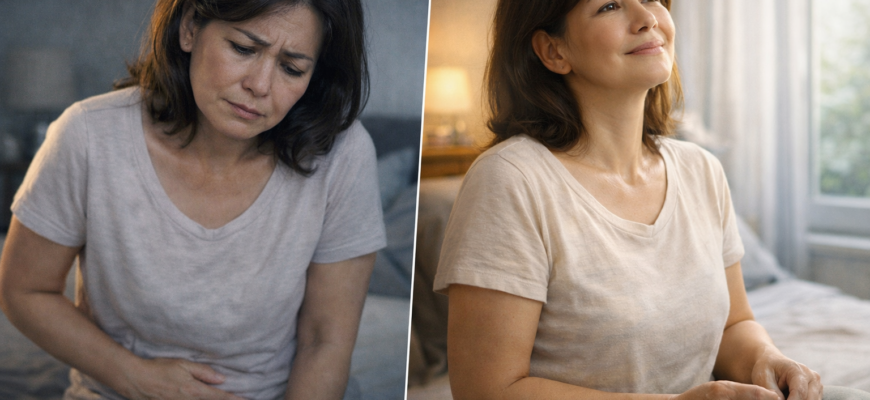 женщина в менопаузе испытывает дискомфорт и сухость в интимной зоне дома естественный свет спокойная атмосфера